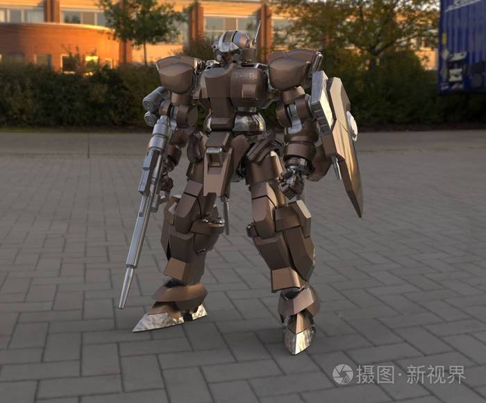 刮伤金属装甲机器人.机械战.三维渲染