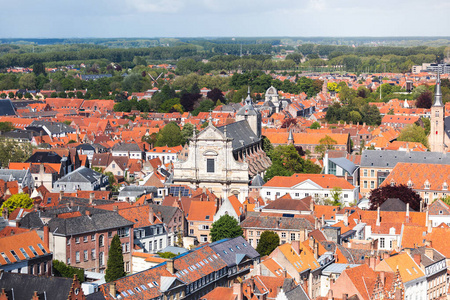 比利时布鲁日古城全景鸟瞰图