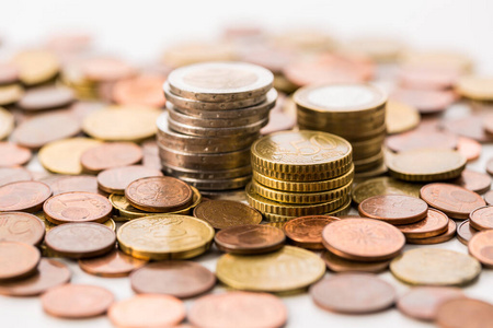 Piles of  Euro coins 