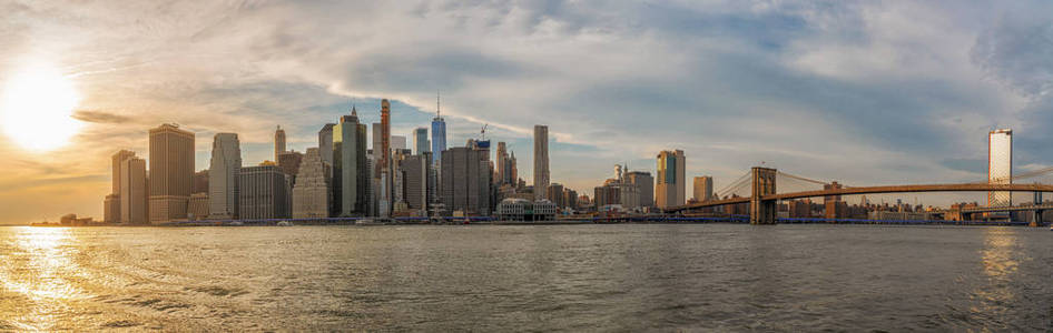 反射 黄昏 城市 全景 海滨 大都市 复制空间 旅行 曼哈顿