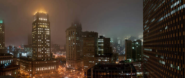 地标 天际线 联邦大厦 曼哈顿 城市 傍晚 照亮 摩天大楼