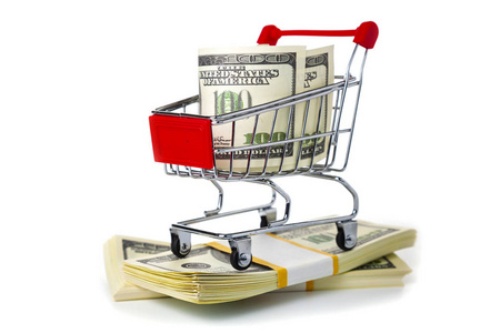 Shopping cart with dollars 