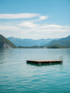 Empty pier floating at lake Attersee
