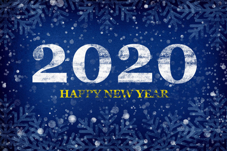 2020年新年快乐背景，卡片，横幅，传单。2020年降雪新年横幅