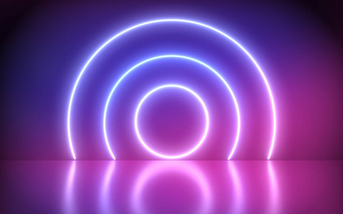 霓虹灯抽象背景，粉红和蓝色光谱鲜艳的颜色，发光的线条，隧道，霓虹灯，激光显示。