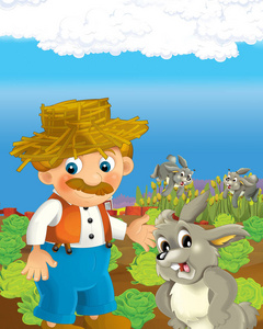 农场农场上快乐农夫的卡通场景为孩子们插画