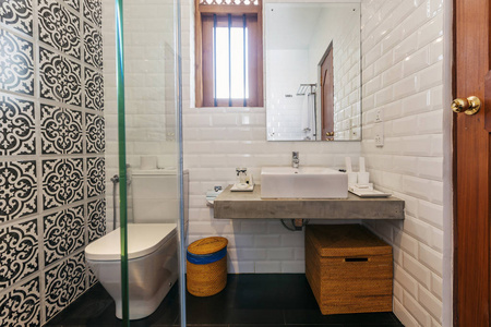公寓 镜子 酒店 放松 浴缸 毛巾 厕所 美丽的 水龙头
