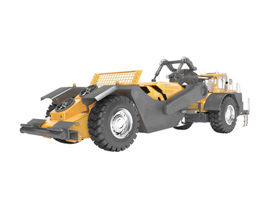 Land transport machine scraper 3D rendering on white background 