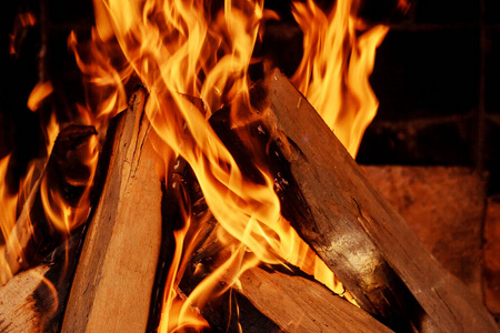近距离在壁炉里烧柴。