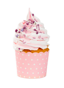 Cupcake with cream and decorative sprinkles 