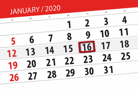 2020年1月日历规划师，截止日，16，t