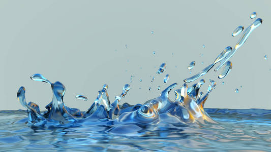 水花蓝色液体纯饮料3D插图