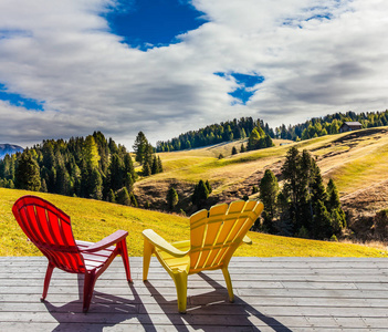  Two lounge chairs on the hotel terrace