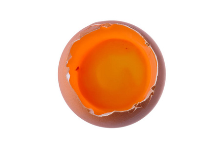 Closeup overhead view of brown chicken egg without shell on top.