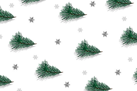 圣诞树和星星无缝图案。插图，圣诞无缝图案。节日装饰，圣诞树现代背景