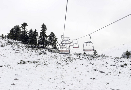 大雾天滑雪场的索道图片