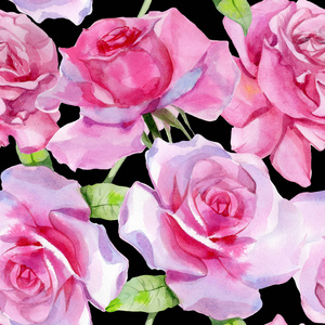 水彩粉红玫瑰无缝图案春季印花图片