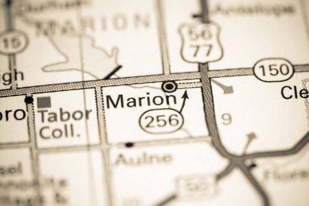 马里恩。堪萨斯州。地图上的美国