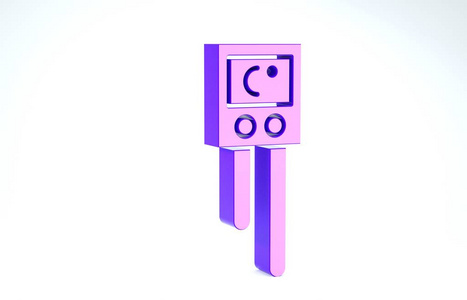白色背景上隔离的紫色温度和湿度传感器图标。三维插图三维渲染
