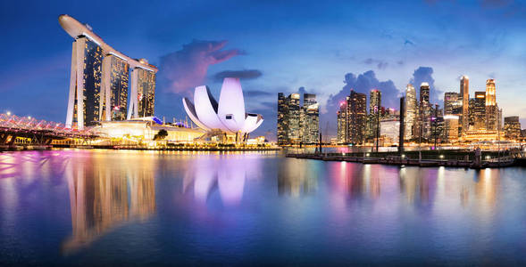 新加坡滨海湾商务区日落城天际线