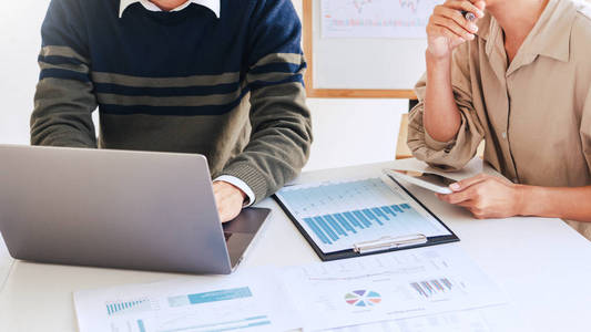 Businessman crew and his young partner colleagues discuss ideas 