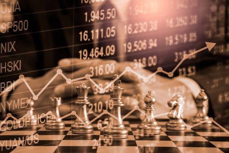 股票市场或外汇交易图上的象棋棋盘游戏
