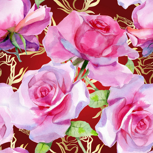 水彩粉红玫瑰无缝图案春季印花图片