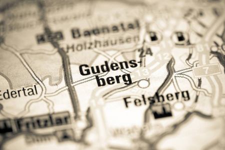古登斯伯格。地图上的德国