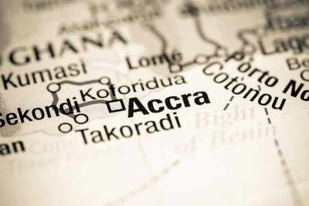 阿克拉。地图上的非洲