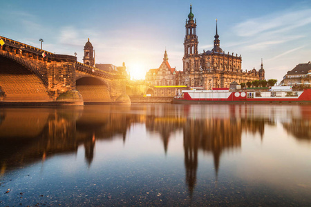 Scenic summer view of the Old Town architecture with Elbe river 