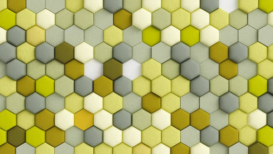 黄色米色抽象背景与六边形。3d渲染，3d插图。