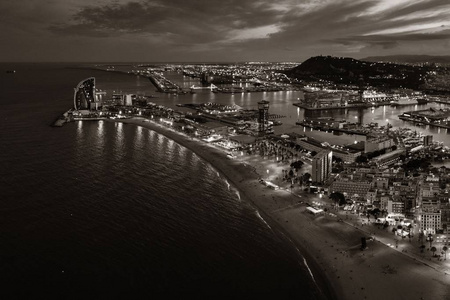 Barcelona Coast aerial night view 