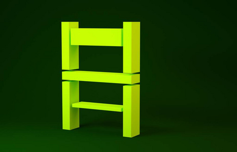 绿色背景上隔离的黄色椅子图标。极简主义概念。三维插图三维渲染