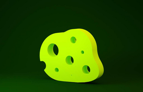 绿色背景上孤立的黄色小行星图标。极简主义概念。三维插图三维渲染