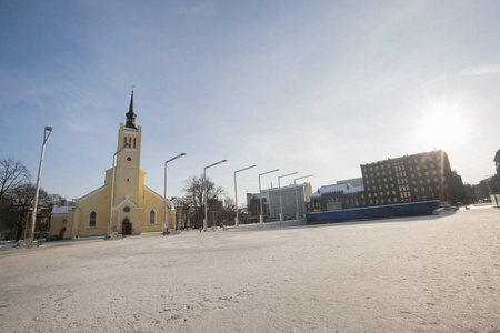 广场 地标 教堂 阳光 塔林 旅游业 历史 高的 爱沙尼亚