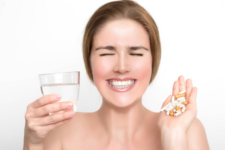 食物 药丸 微笑 女孩 胆固醇 治愈 抗生素 胶囊 饮食