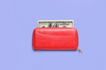 彩色背景的钱包。储蓄概念