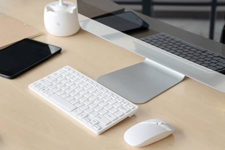 Office desktop and  supplies, Mouse and keyboard. 