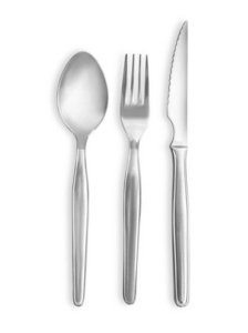 叉子勺子和刀隔离在白色背景上