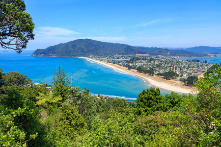 远景 海岸 风景 海洋 天空 海滩 房屋 新西兰 旅游业