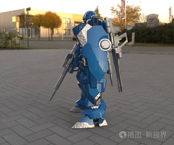刮伤金属装甲机器人.机械战.三维渲染