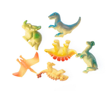 一套恐龙玩具孤立在白色背景上图片