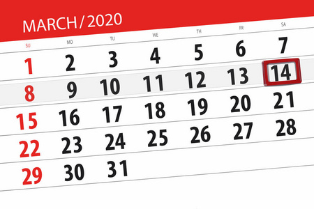 2020年3月日历规划师，截止日，14日，周六