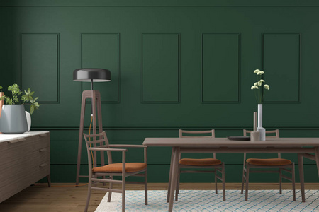 花瓶 空的 桌子 提供 三维 建筑学 颜色 插图 房间 正餐