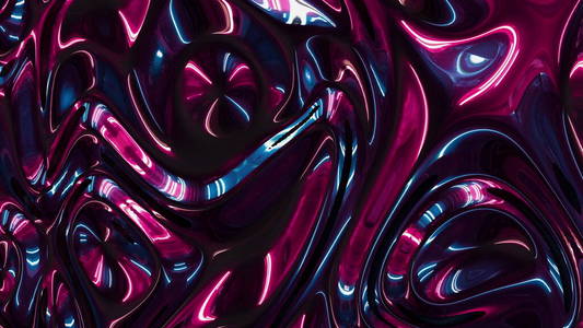 蓝色和紫色的彩虹金属箔纹理抽象的背景。平滑移动的波浪流图形和动画。三维渲染数字设计纹理和背景4K视频。