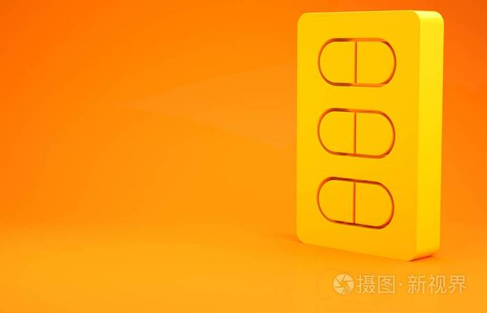 黄色药丸在吸塑包装图标隔离橙色背景药片维生素抗生素阿司匹林的医药