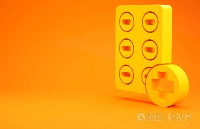 黄色药丸在吸塑包装图标隔离橙色背景药片维生素抗生素阿司匹林的医药