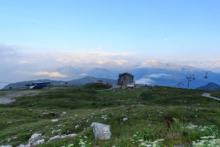 自然 风景 阿尔卑斯山 观光 缆车 小屋 假日 欧洲 登山