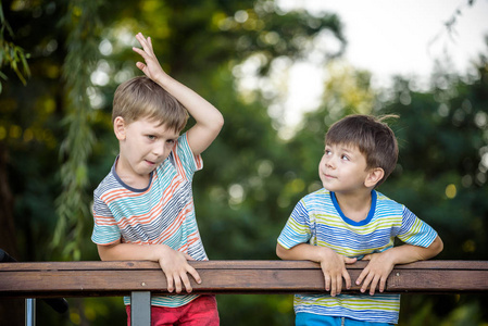 在一起 小孩 温暖的 男孩 自然 夏天 面对 可爱极了 兄弟