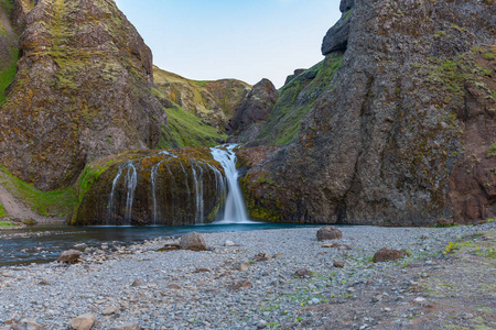 风景 冰岛 瀑布 环境 自然 岩石 流动 夏天 南方 旅游业